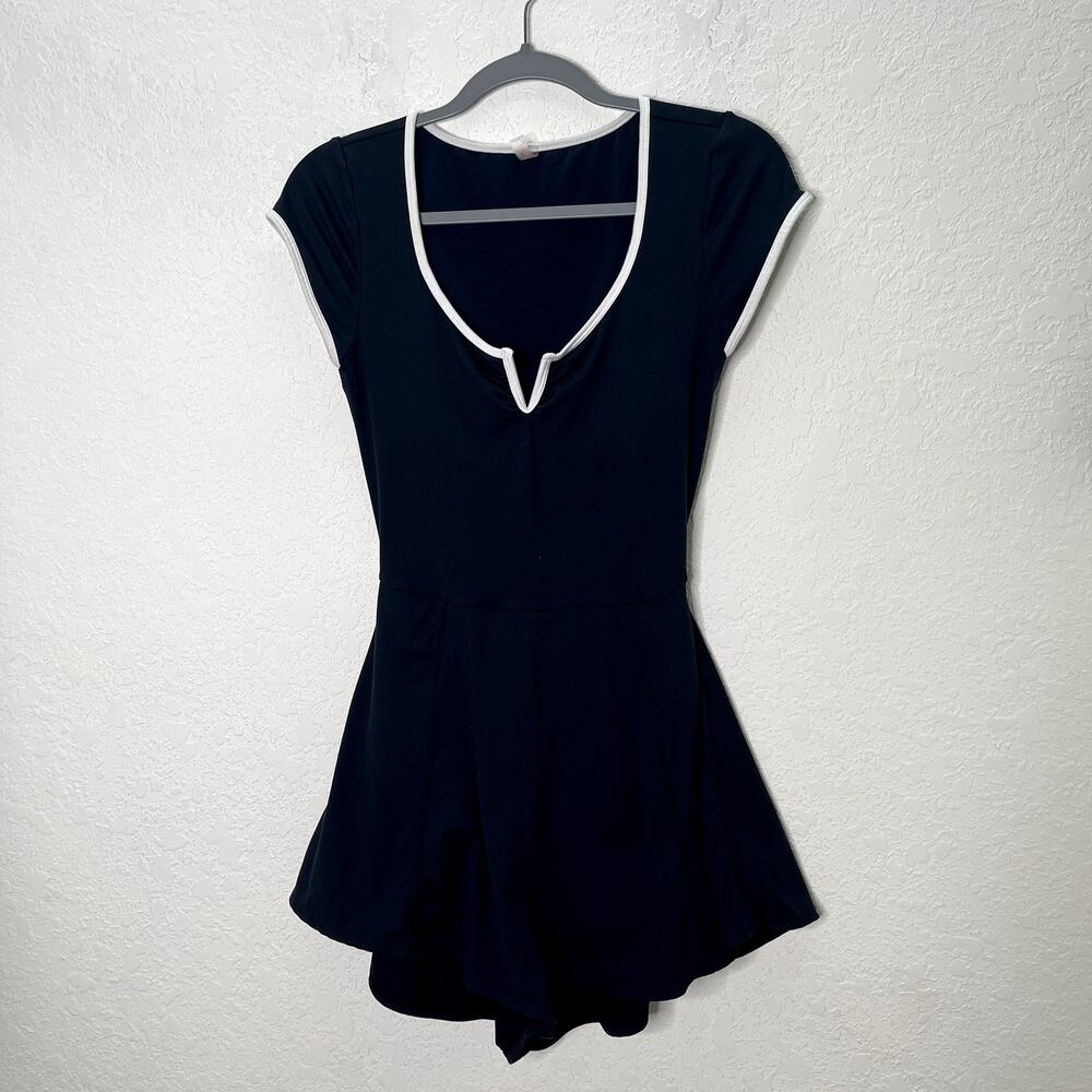 FP Movement Free People Romper Womens M Black White Open Back Athletic Runsie